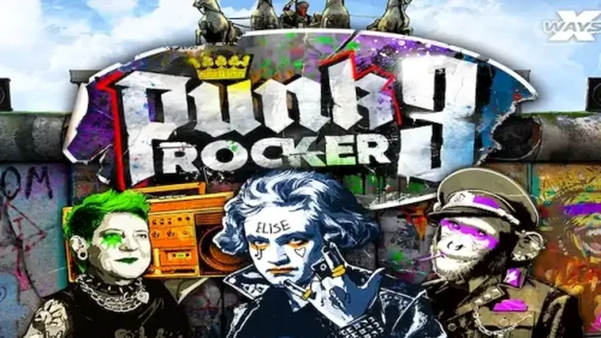Punk Rocker 3 slot game interface na nagpapakita ng Berlin-inspired graphics